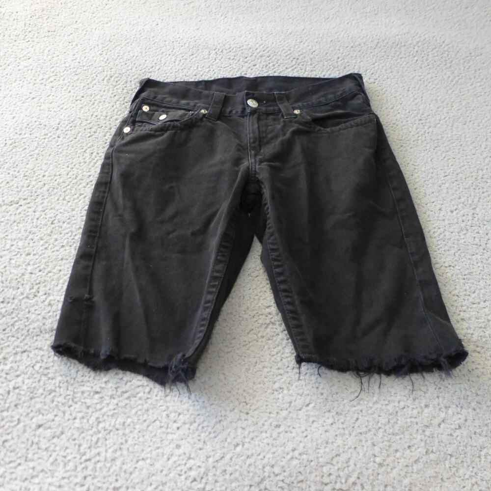 True Religion Shorts Mens 30 Straight Denim Black Flap Pockets Cut Off